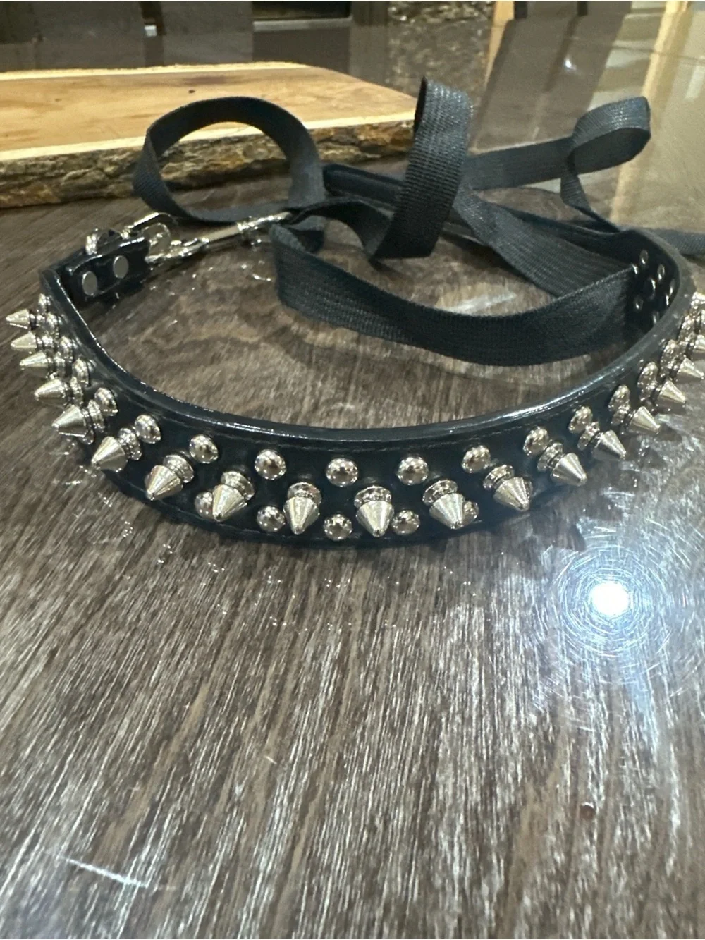 Premium Black Studded Leather Dog Collar with Silver Spikes